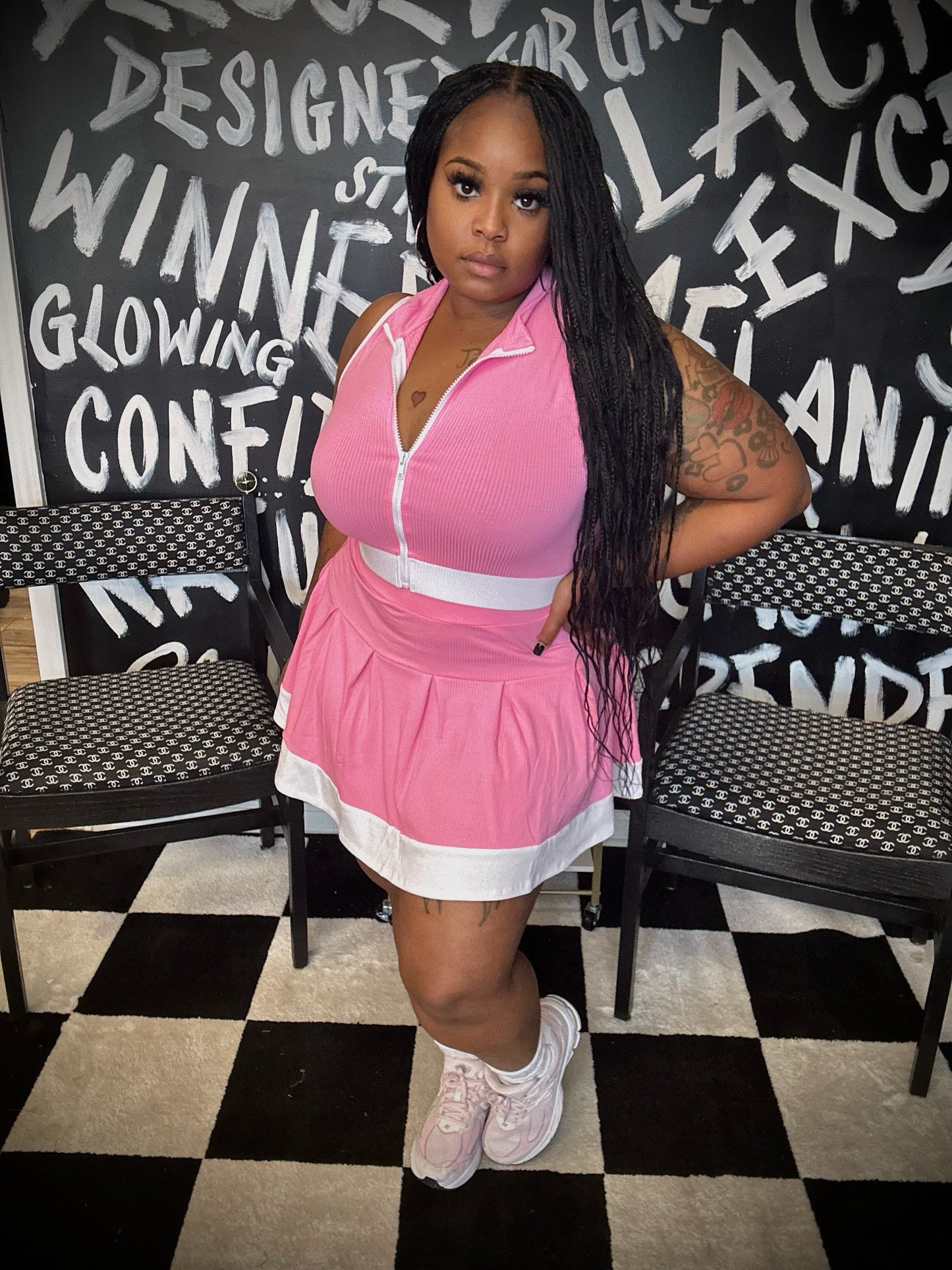 Pink tennis skirt set