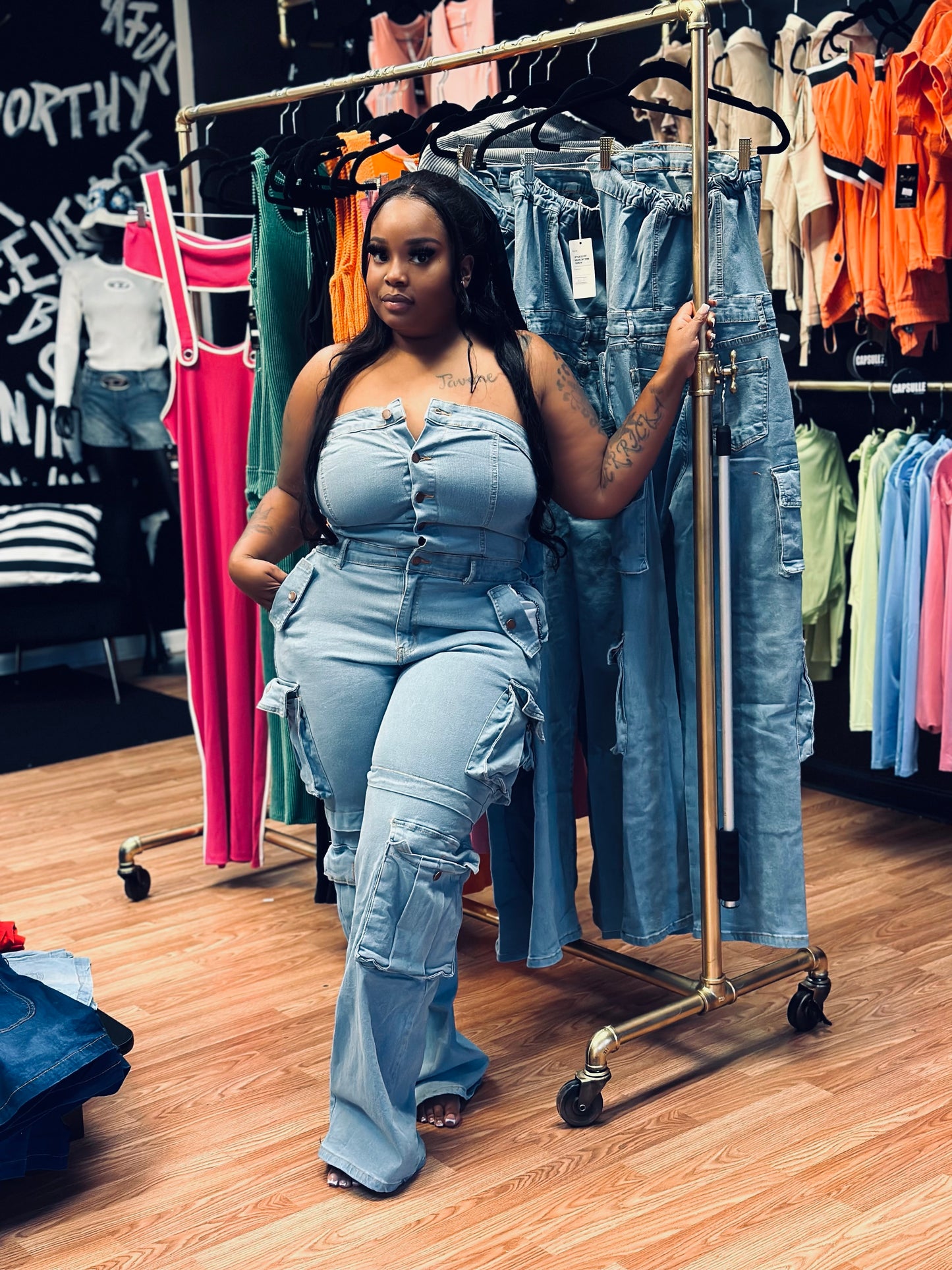 Denim jumpsuit (cargo)