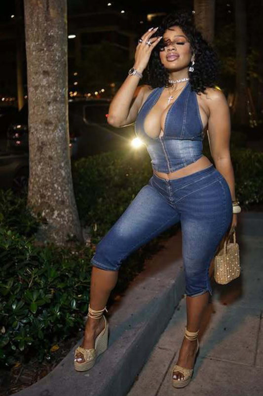 Denim halter set